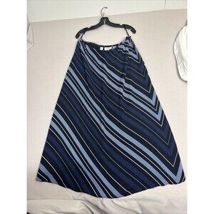 Talbots Women Sz 14 Maxi Silk Skirt Blue‎ Diagonal Stripes Vintage Y2K